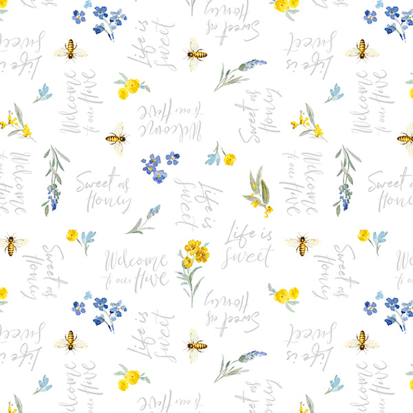 Bees & Blooms, Life Is Sweet-White Quilting Fabric