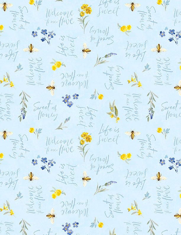 Bees & Blooms, Life Is Sweet-Blue Quilting Fabric