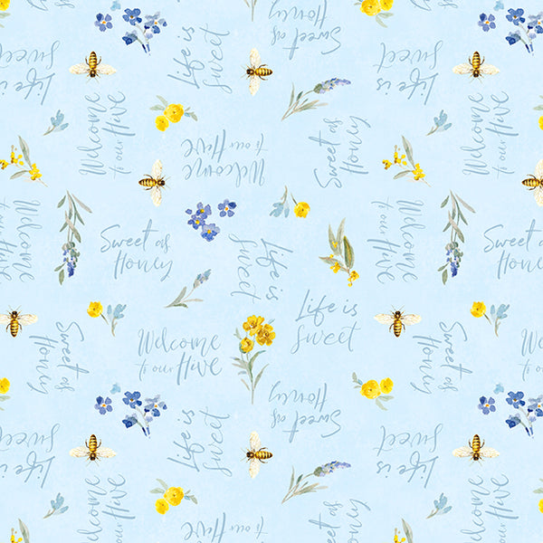 Bees & Blooms, Life Is Sweet-Blue Quilting Fabric