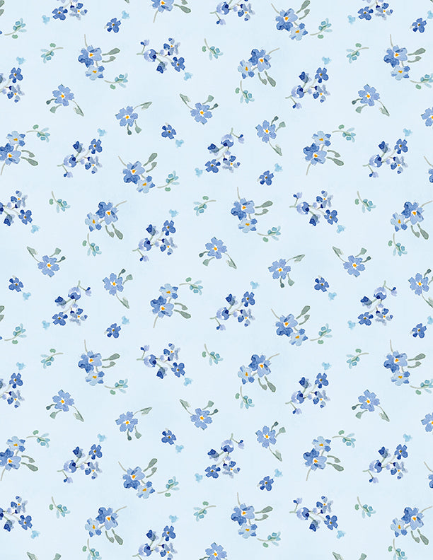 Bees & Blooms, Blue Flowers-Blue Quilting Fabric