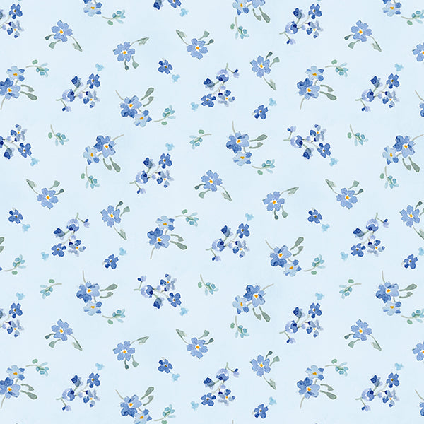 Bees & Blooms, Blue Flowers-Blue Quilting Fabric