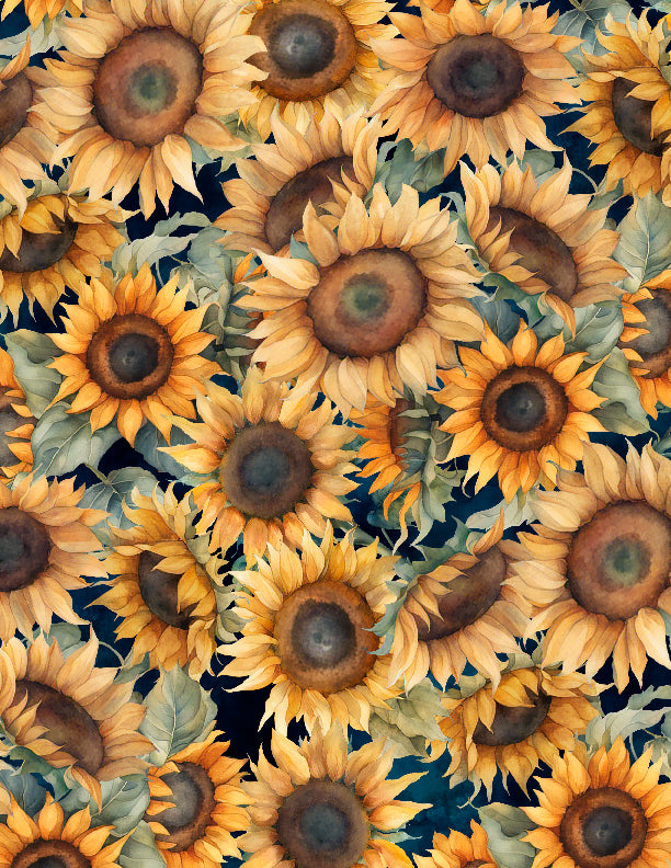Sunkissed Quilting Fabric Collection - Packed Sunflowers by Wilmington Prints