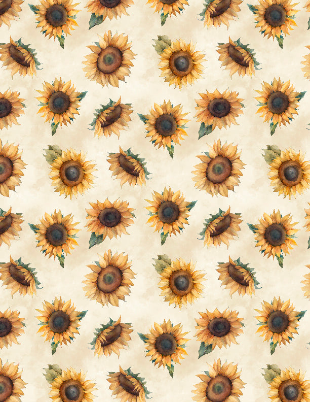 Sunkissed Quilting Fabric Collection - Tossed Sunflowers Fabric by the 1/4 Yard by Wilmington Prints