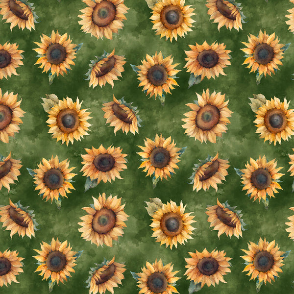 Sunkissed Quilting Fabric Collection - Green & Yellow Tossed Sunflowers by Wilmington Prints