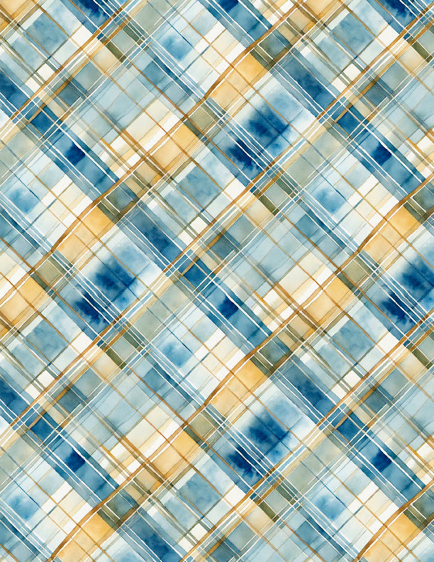 Sunkissed Quilting Fabric Collection - Blue Plaid Texture by Wilmington Prints
