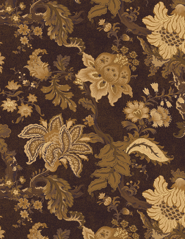 Countryside, Large Floral-Brown Quilting Fabric