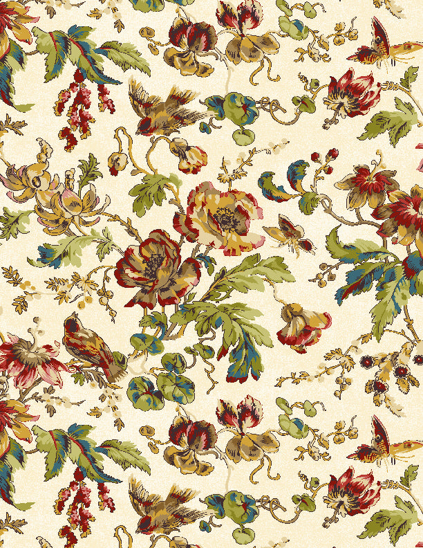 Countryside, Medium Floral-Cream Quilting Fabric