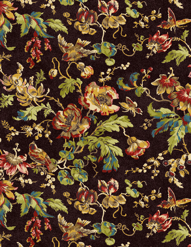 Countryside, Medium Floral-Brown Quilting Fabric