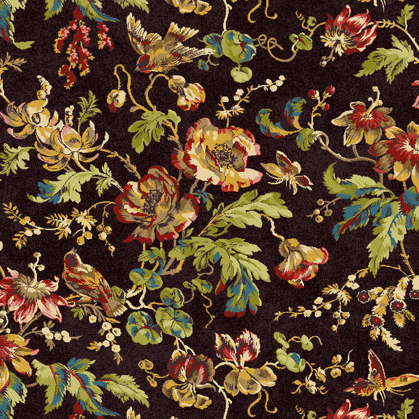 Countryside, Medium Floral-Brown Quilting Fabric