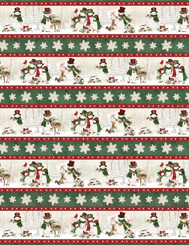 Woodland Snowmen Fabric Collection Snowman Repeating Stripe