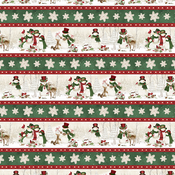 Woodland Snowmen Fabric Collection Snowman Repeating Stripe
