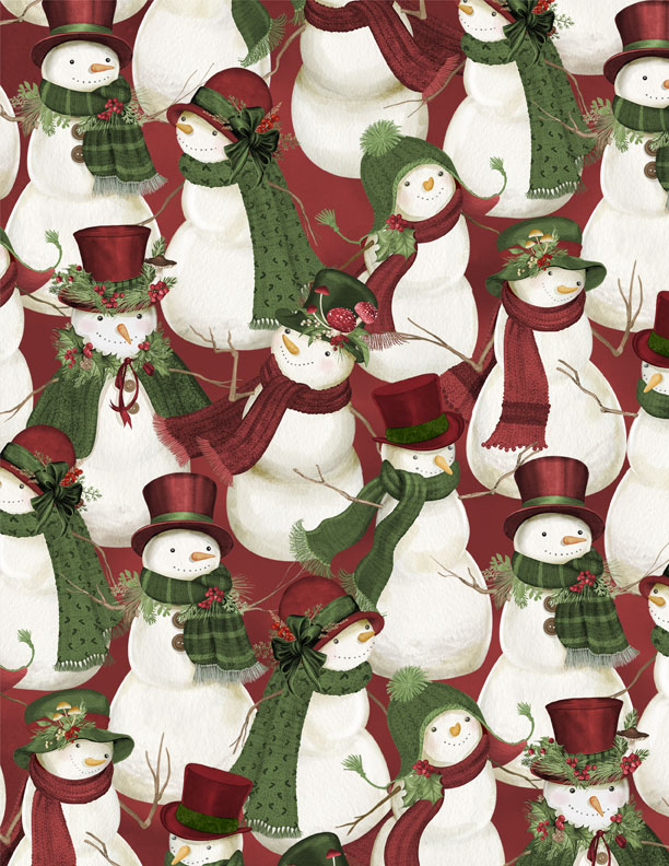 Woodland Snowmen Fabric Collection Packed Snowman Red