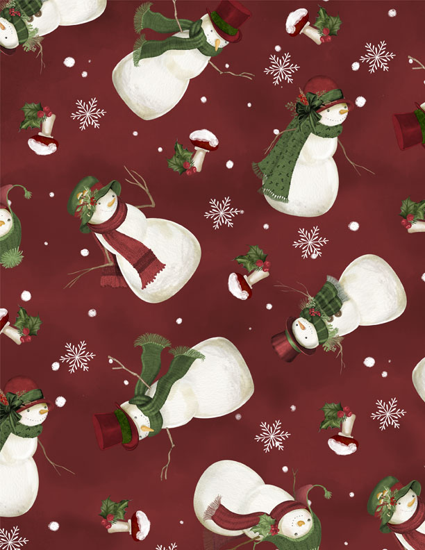 Woodland Snowmen Fabric Collection Tossed Snowman Red Fabric by the 1/4 Yard by Wilmington Prints