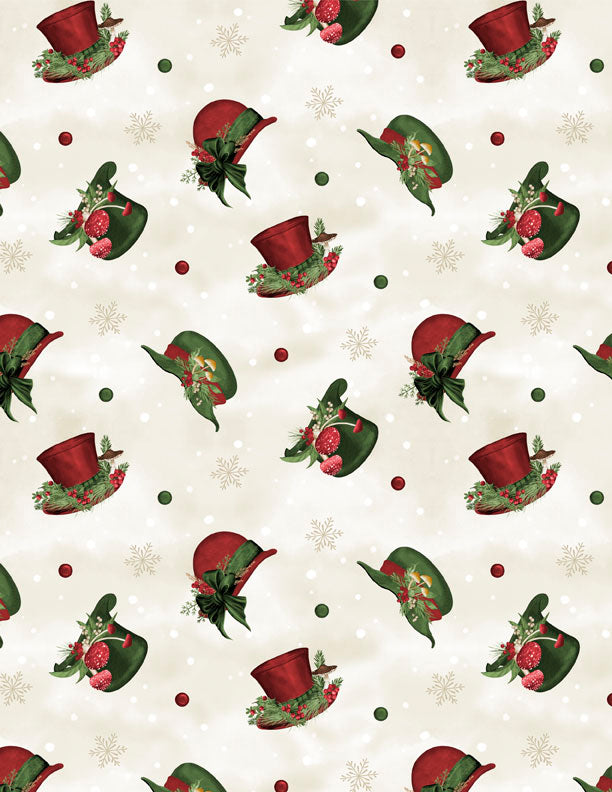 Woodland Snowmen Fabric Collection Hat Toss Cream Fabric by the 1/4 Yard by Wilmington Prints