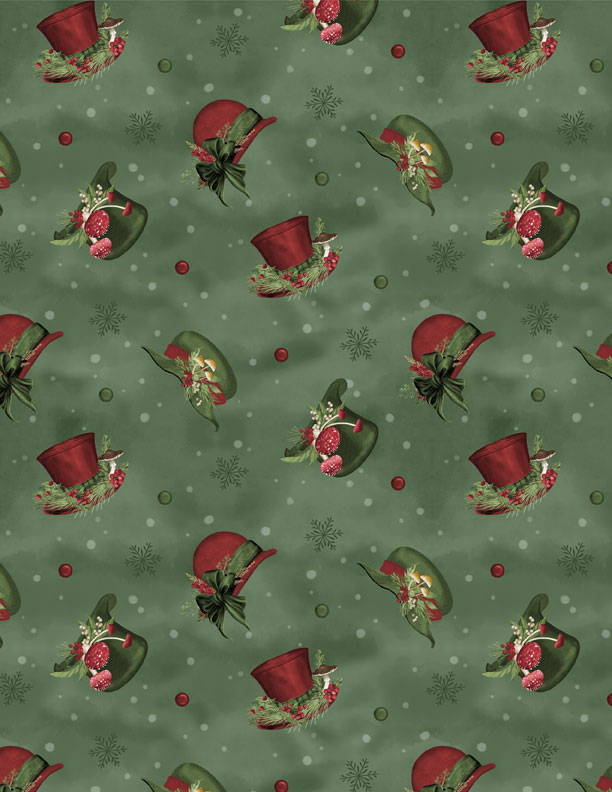Woodland Snowmen Fabric Collection Hat Toss Green Fabric by the 1/4 Yard by Wilmington Prints