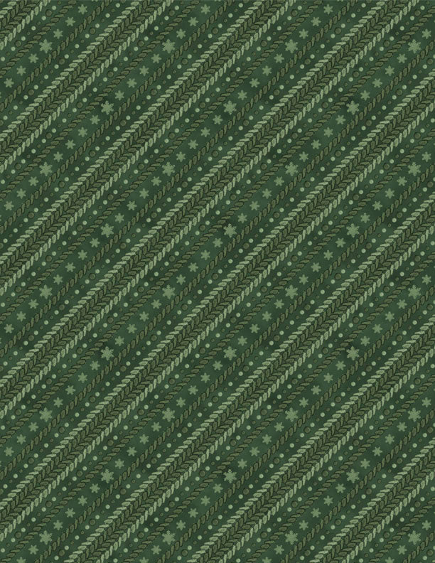 Woodland Snowmen Fabric Collection Ticking Stripe Green