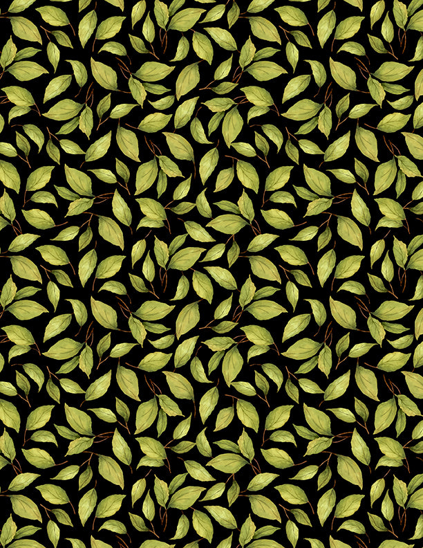 Sunflower Splendor, Leaf Toss-Black Quilting Fabric