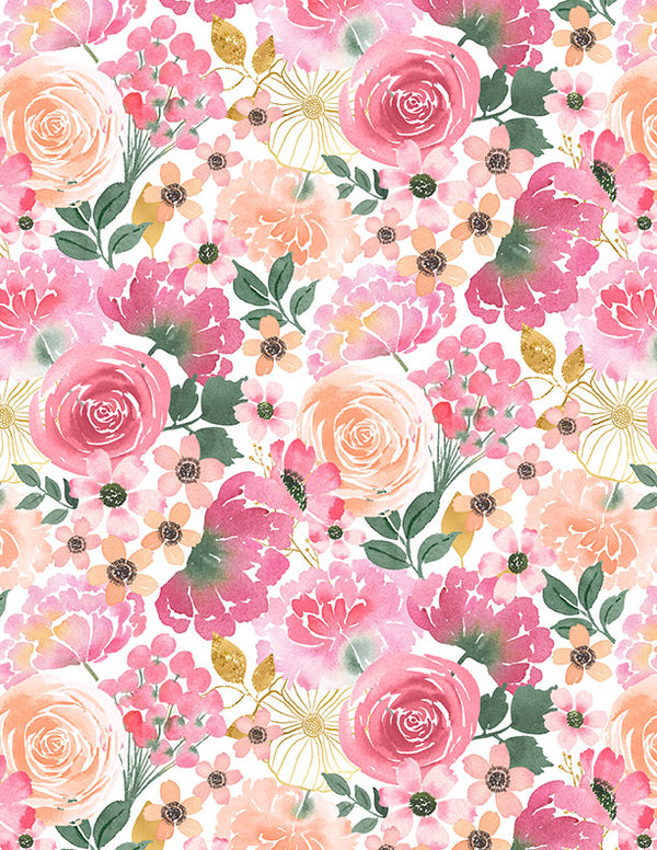 Peony Blossoms Throw Quilt by Lakeside Art Studio
