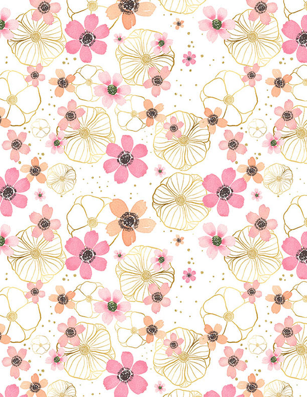 Peony Blossoms Throw Quilt by Lakeside Art Studio