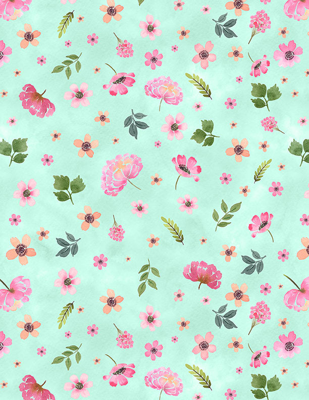 Wilmington Prints Peony Blossoms “Tossed Flowers” Teal Quilting Fabric by the 1/4 Yard