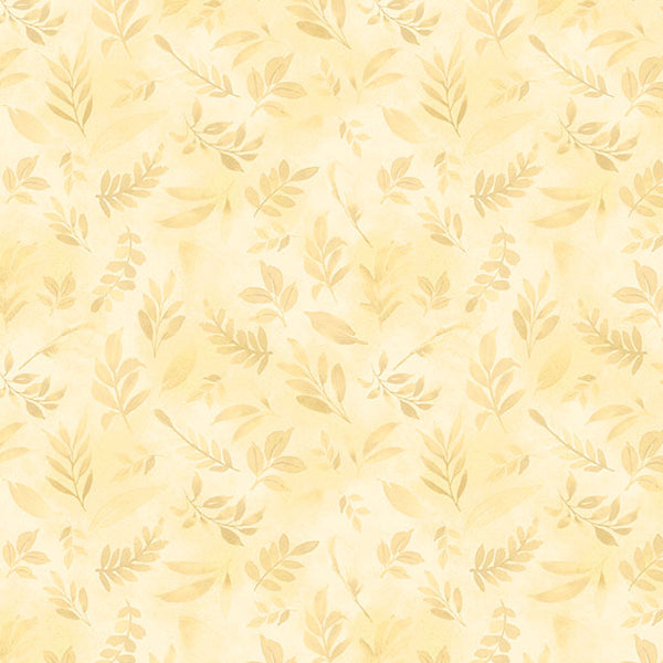 Wilmington Prints Peony Blossoms “Tossed Leaves” Yellow Quilting Fabric