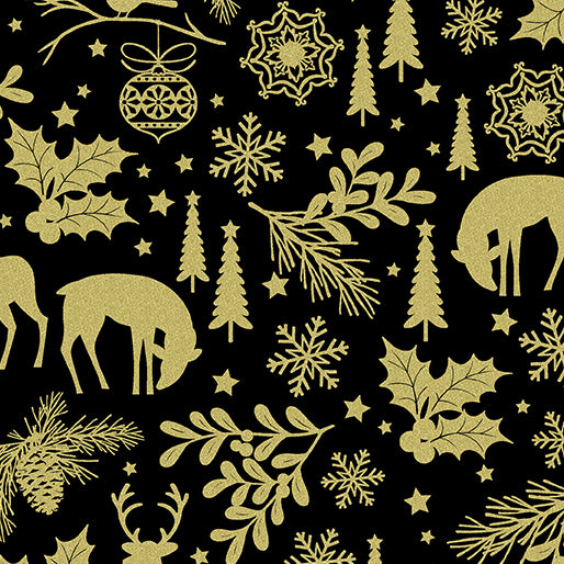 Holiday Sparkle, Holiday Forest-Black Quilting Fabric