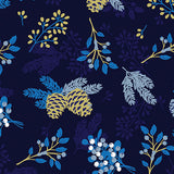 Holiday Sparkle, Pinecones & Berries-Navy Quilting Fabric