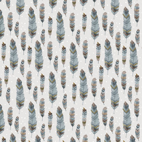 Moonlit Stroll, Feathers-Grey Quilting Fabric