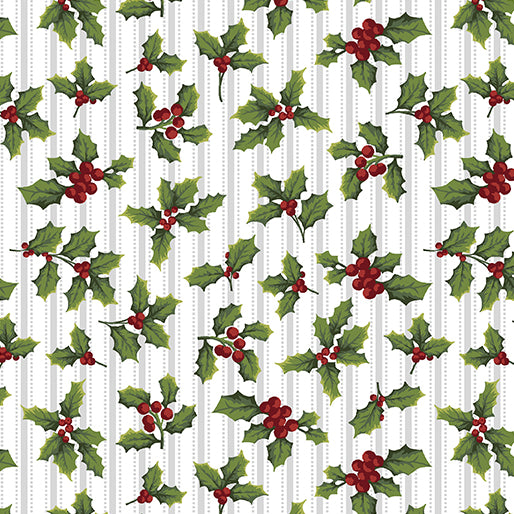 Holiday At Home, Hometown Holly White Quilting Fabric