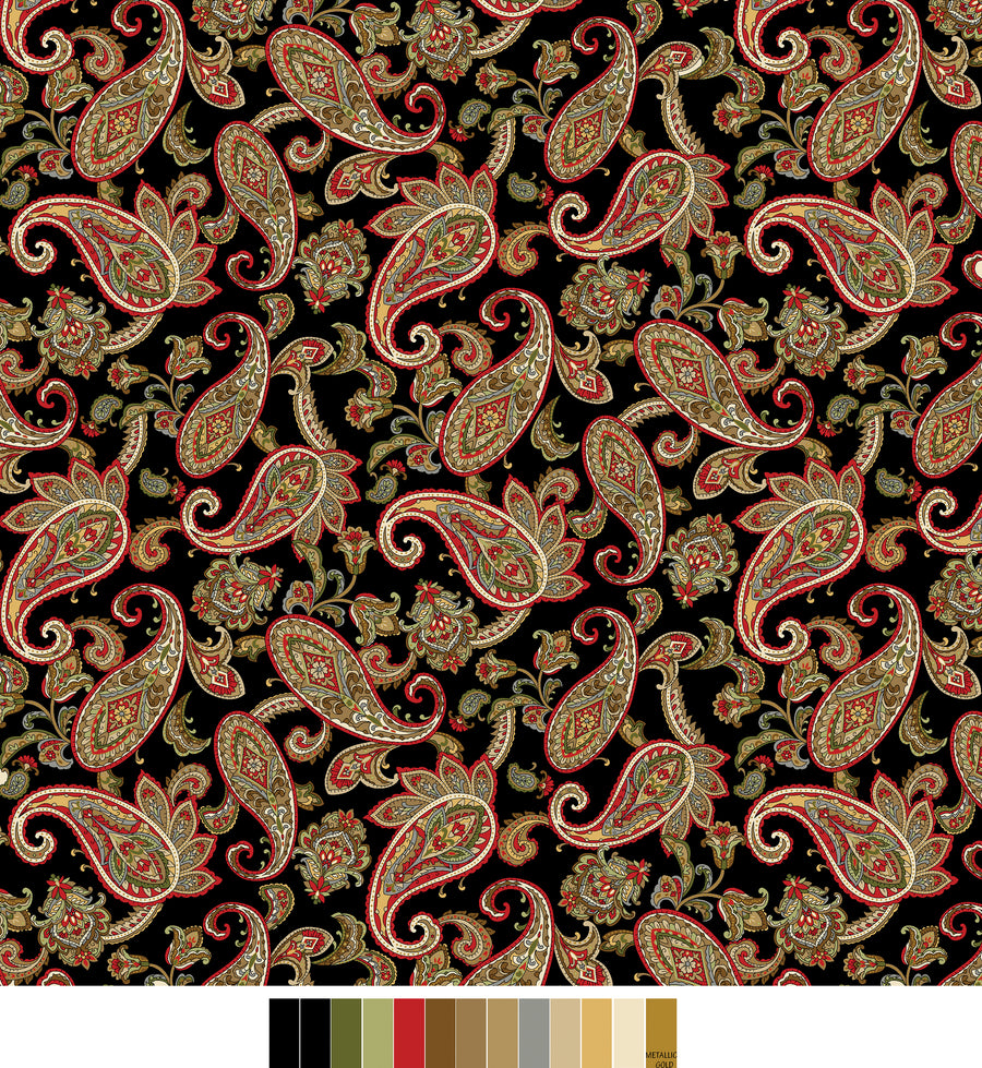 Samsara, Paisley-Black Quilting Fabric
