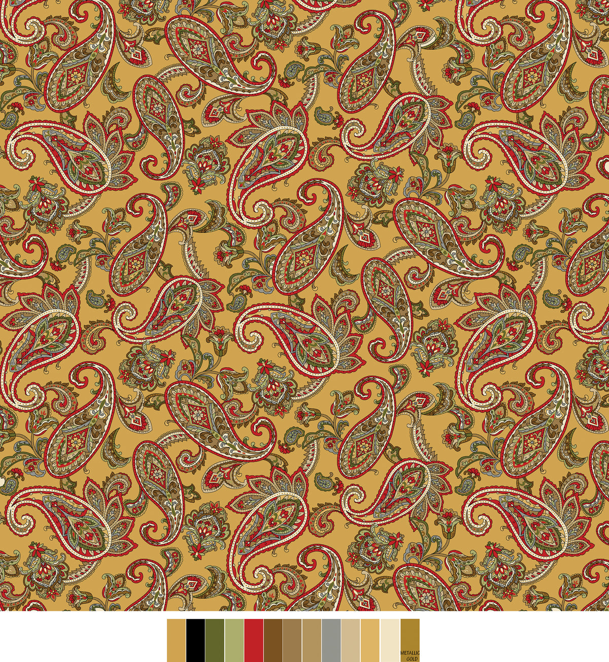 Samsara, Paisley-Gold Quilting Fabric