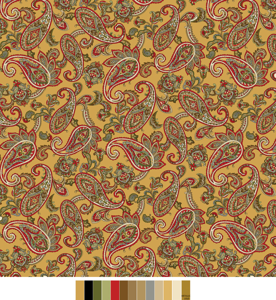 Samsara, Paisley-Gold Quilting Fabric