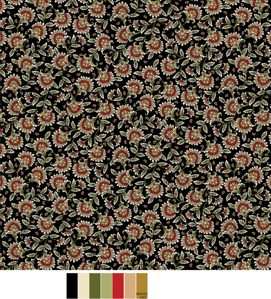 Samsara, Jacobean-Black Quilting Fabric