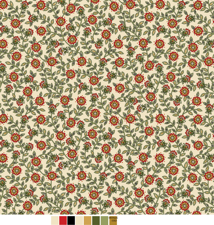 Samsara, Floral Trail-Cream Quilting Fabric
