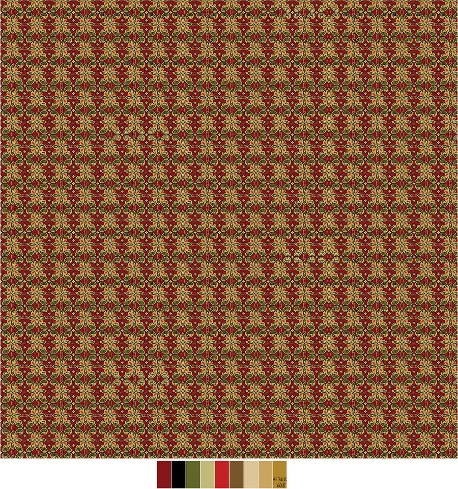 Samsara, Tile-Gold/Red Quilting Fabric
