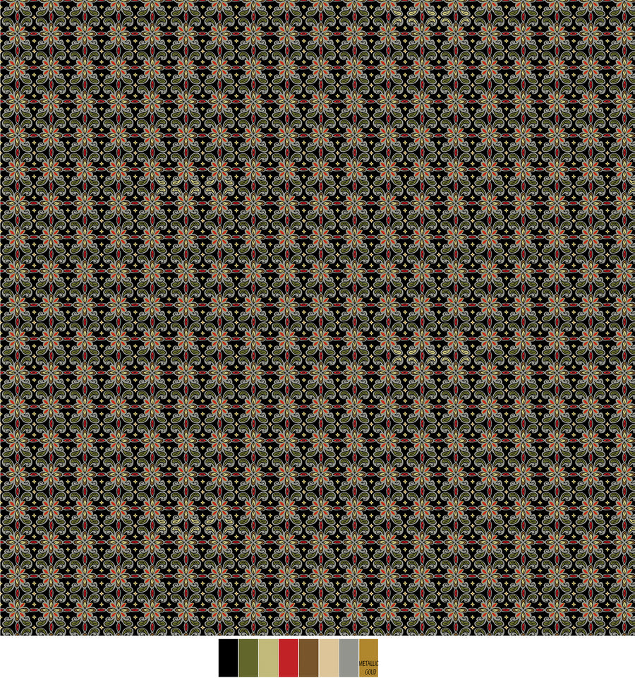 Samsara, Tile-Black Quilting Fabric