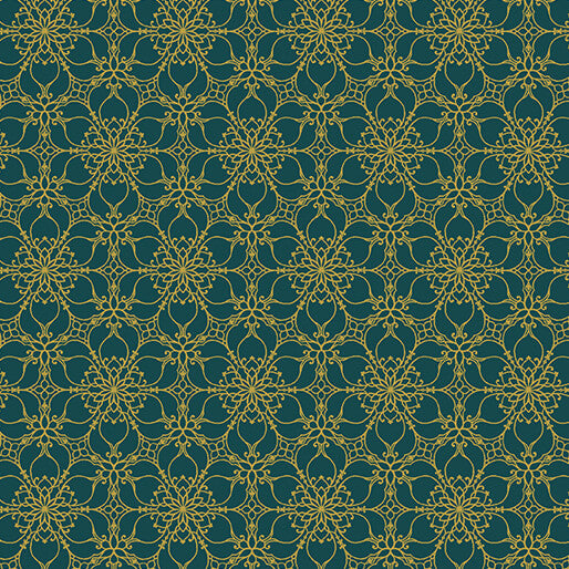 A Festive Medley, Golden Medallions Teal Quilting Fabric