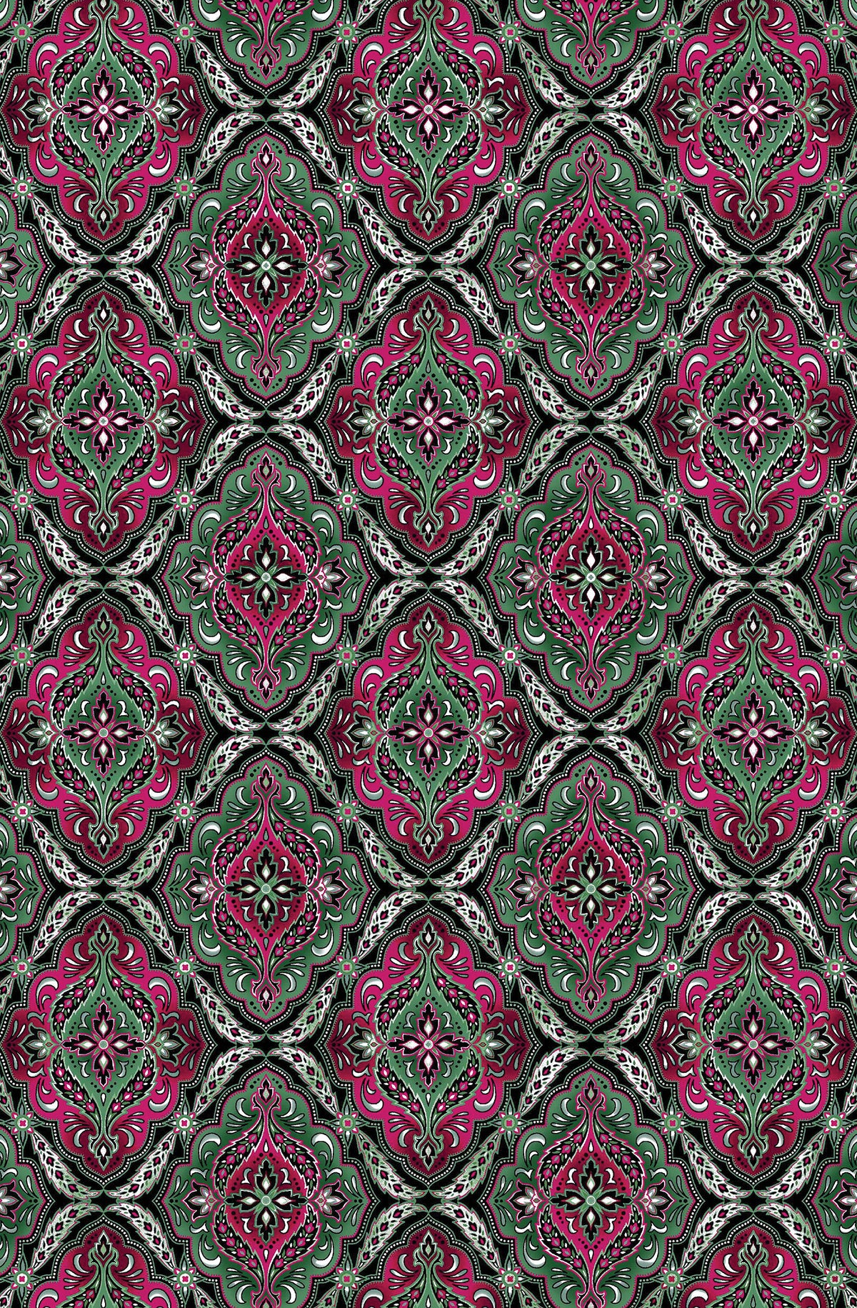 Winterberry Floral, Winterberry Medallion-Multi-Black Quilting Fabric