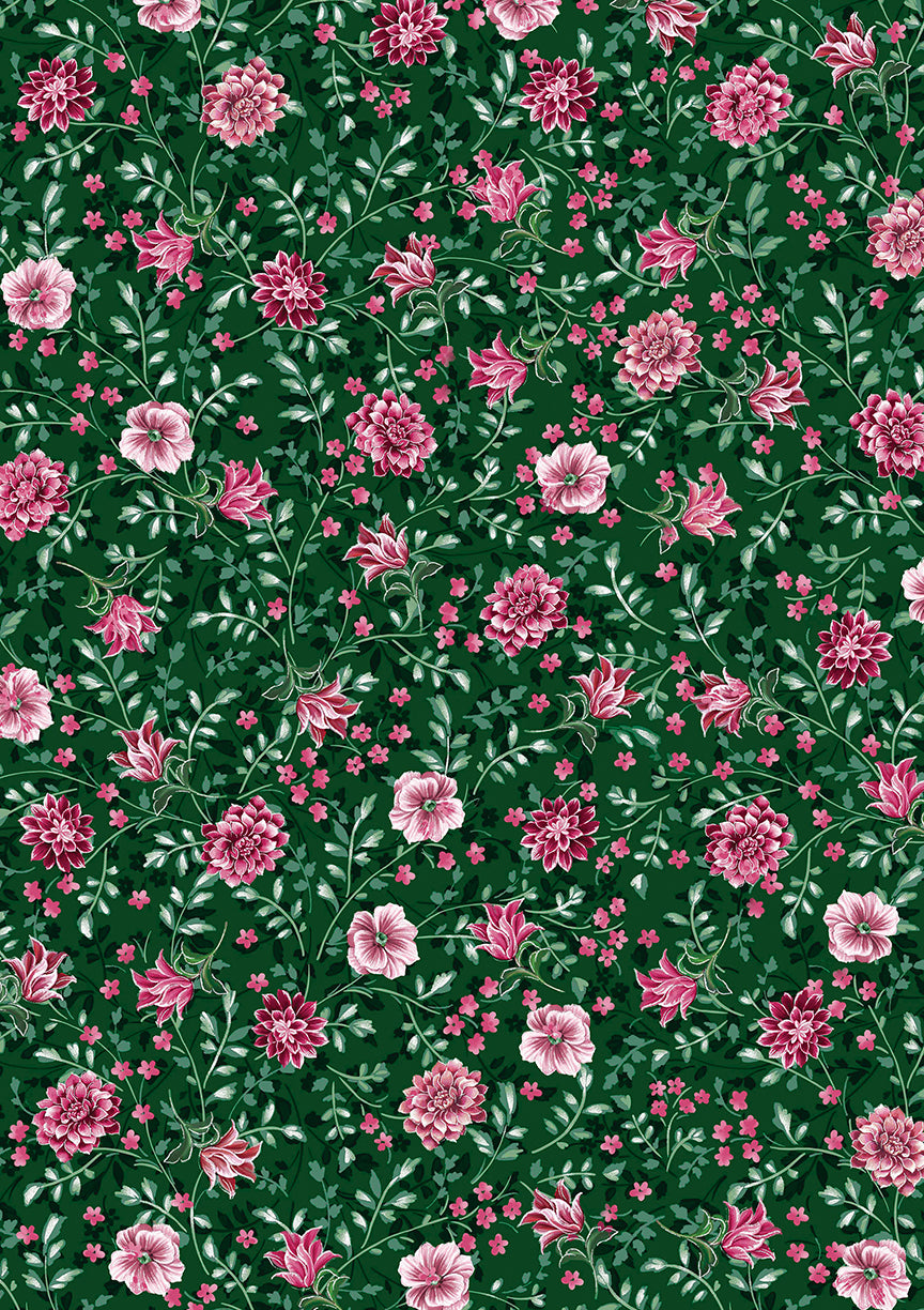 Winterberry Floral, Winterberry Buds-Green Quilting Fabric
