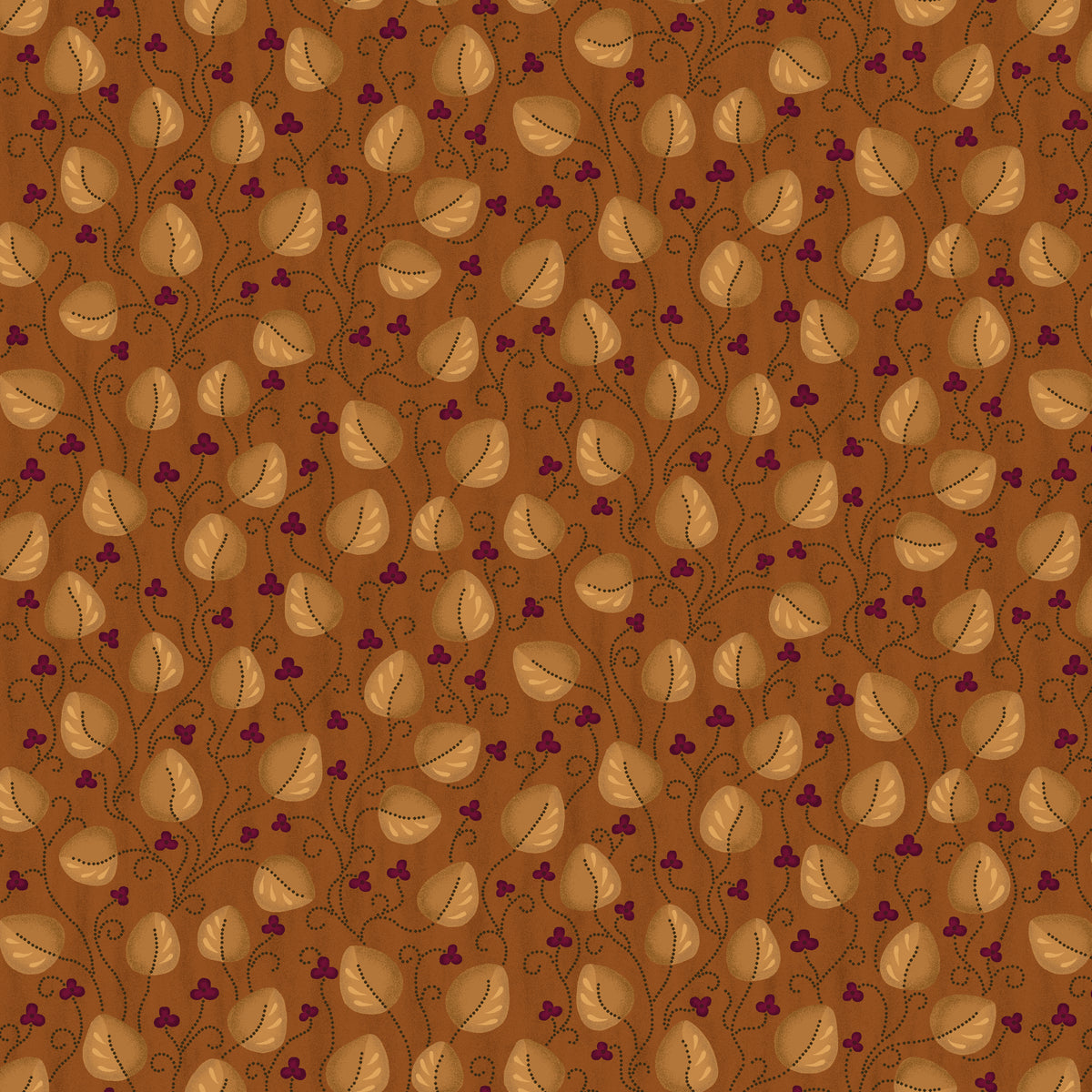 Wit & Wisdom, Meandering Leaves-Orange Quilting Fabric