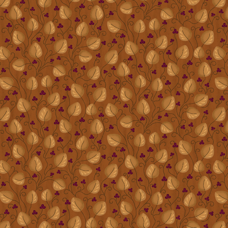 Wit & Wisdom, Meandering Leaves-Orange Quilting Fabric