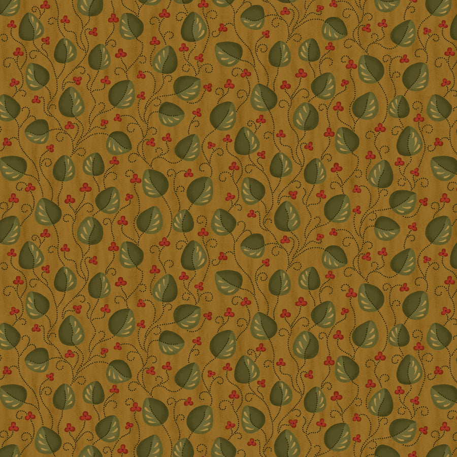 Wit & Wisdom, Meandering Leaves-Gold Quilting Fabric