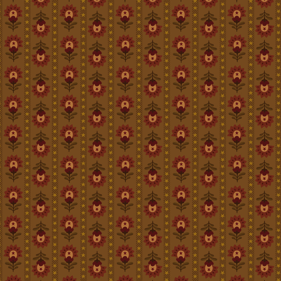Wit & Wisdom, Folk Art Stripe-Chestnut Quilting Fabric