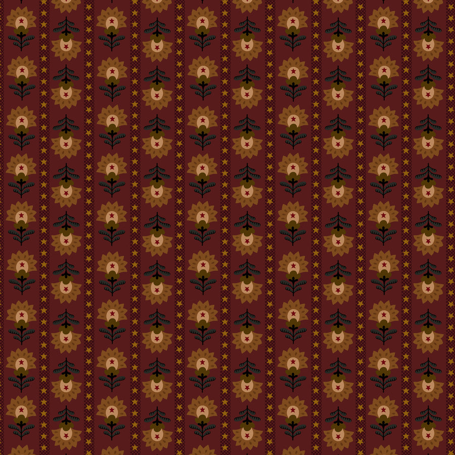 Wit & Wisdom, Folk Art Stripe-Plum Quilting Fabric