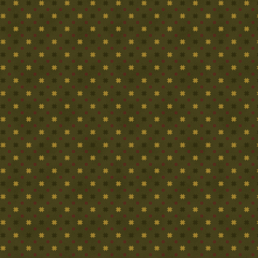 Wit & Wisdom, Stars & Rings-Green Quilting Fabric