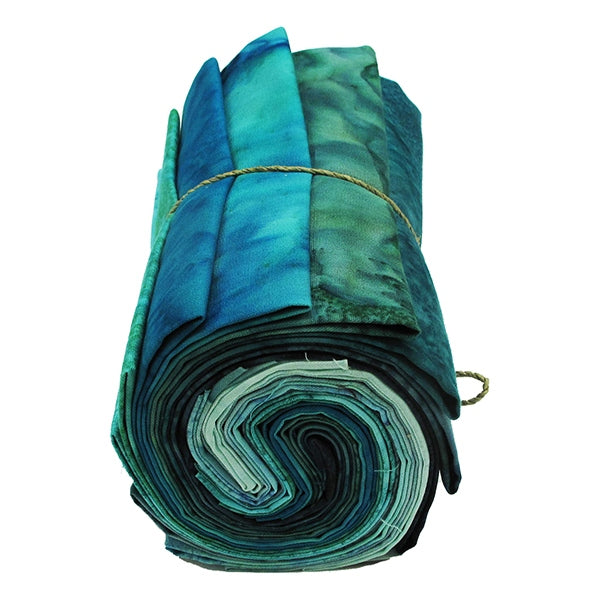 Hoffman Fabrics 1895 Fat Quarter Bundle-Teal Treasures – Hand-Dyed Batik Quilting Fabric