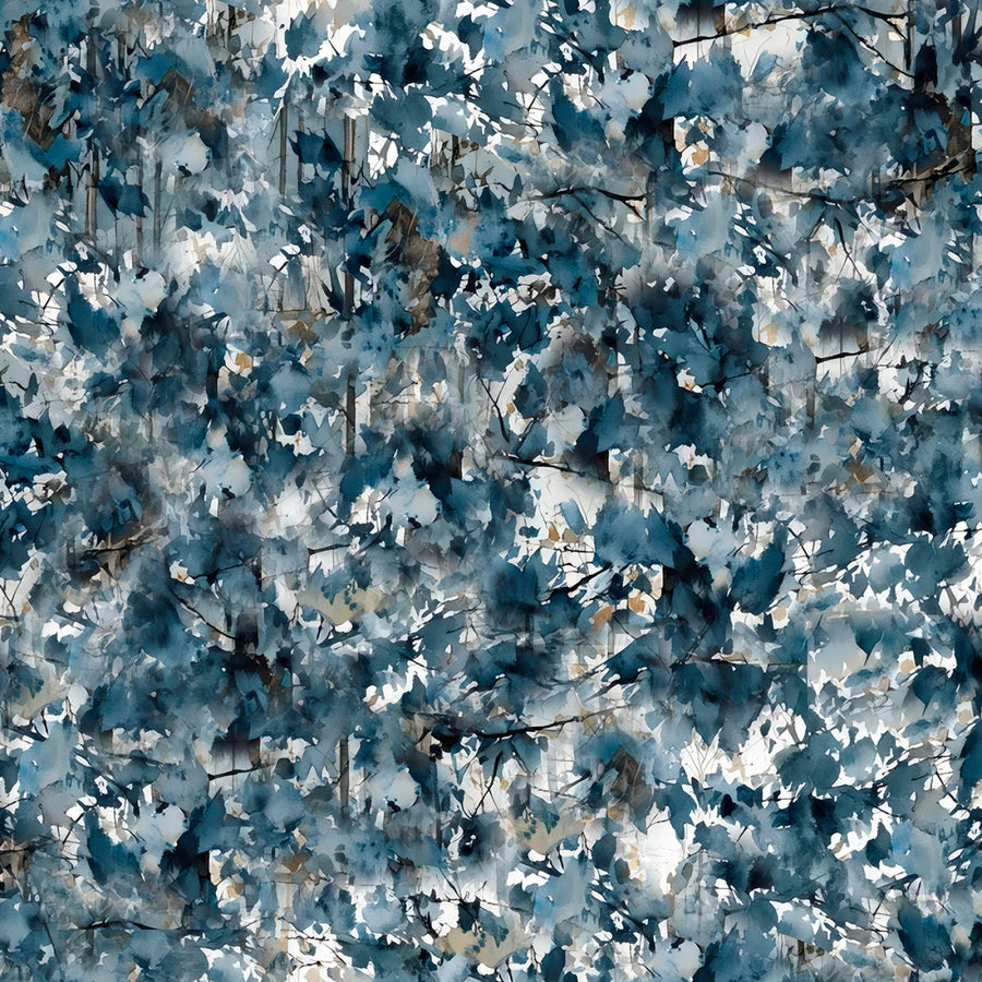 Blue Twilight Thicket watercolor leaf quilting fabric by 3 Wishes Fabric