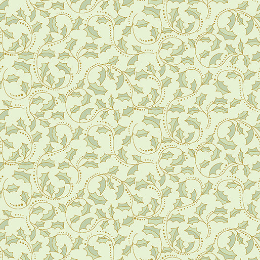 A Festive Medley, Golden Leaf Scroll Light Green Quilting Fabric