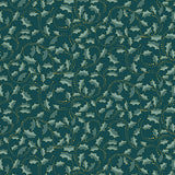 A Festive Medley, Golden Leaf Scroll Dark Teal Quilting Fabric