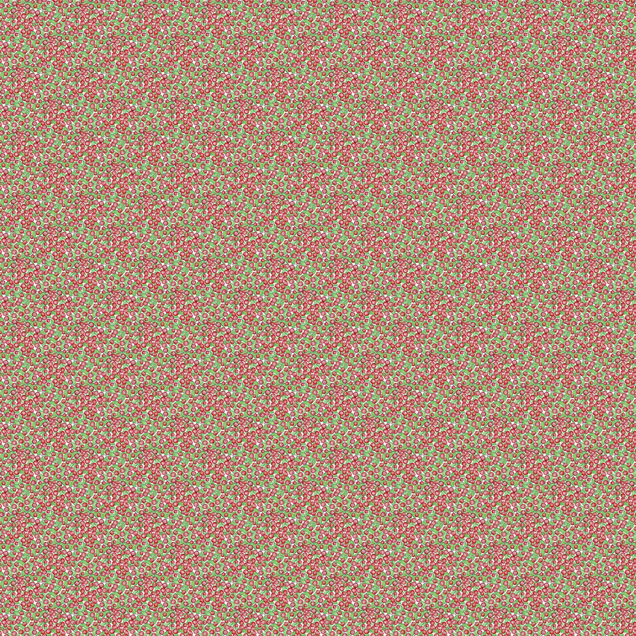 Berry Pickers, Red Berries Green Leaves on White Quilting Fabric